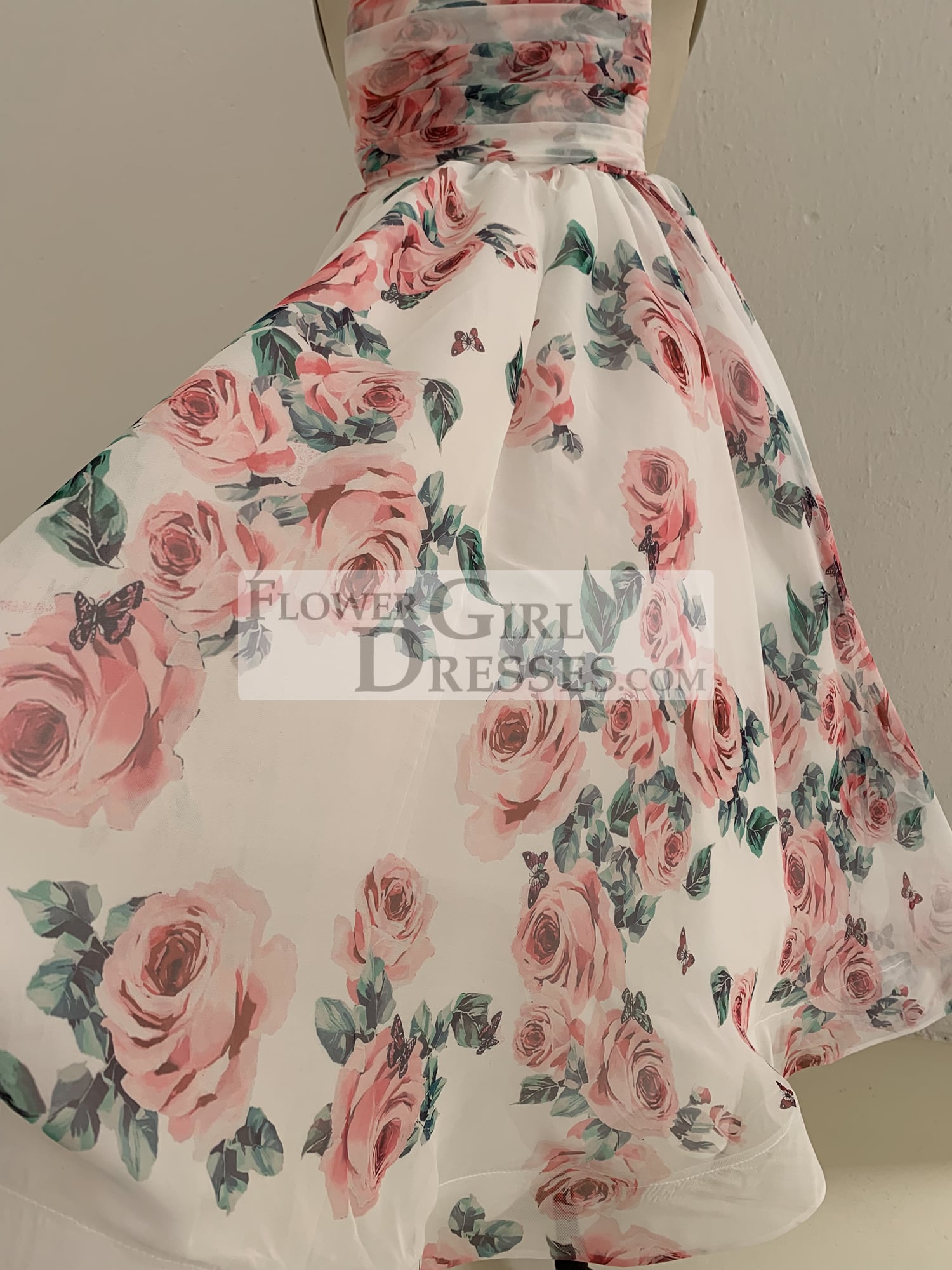 A-line Floral Print Chiffon Straps Corset Back Wedding Flower Girl Dress Kids Party Dress