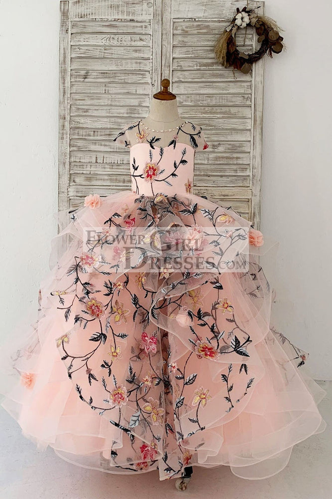 Embroidery Lace Tulle Cap Sleeves Keyhole Back Flower Girl Dress 9T Embroidery Lace Tulle Cap Sleeves Keyhole Back Flower Girl Dress 9T