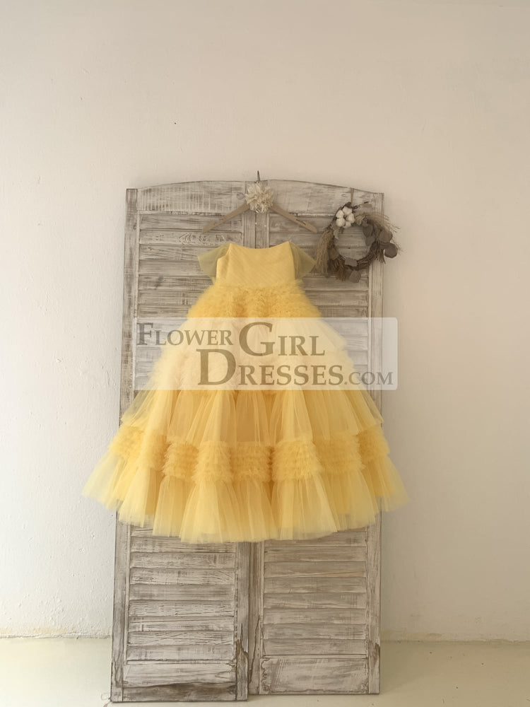 Ball Gown Off Shoulder Yellow Ruffle Tulle Wedding Flower Girl Dress 4T Ball Gown Off Shoulder Yellow Ruffle Tulle Wedding Flower Girl Dress 4T