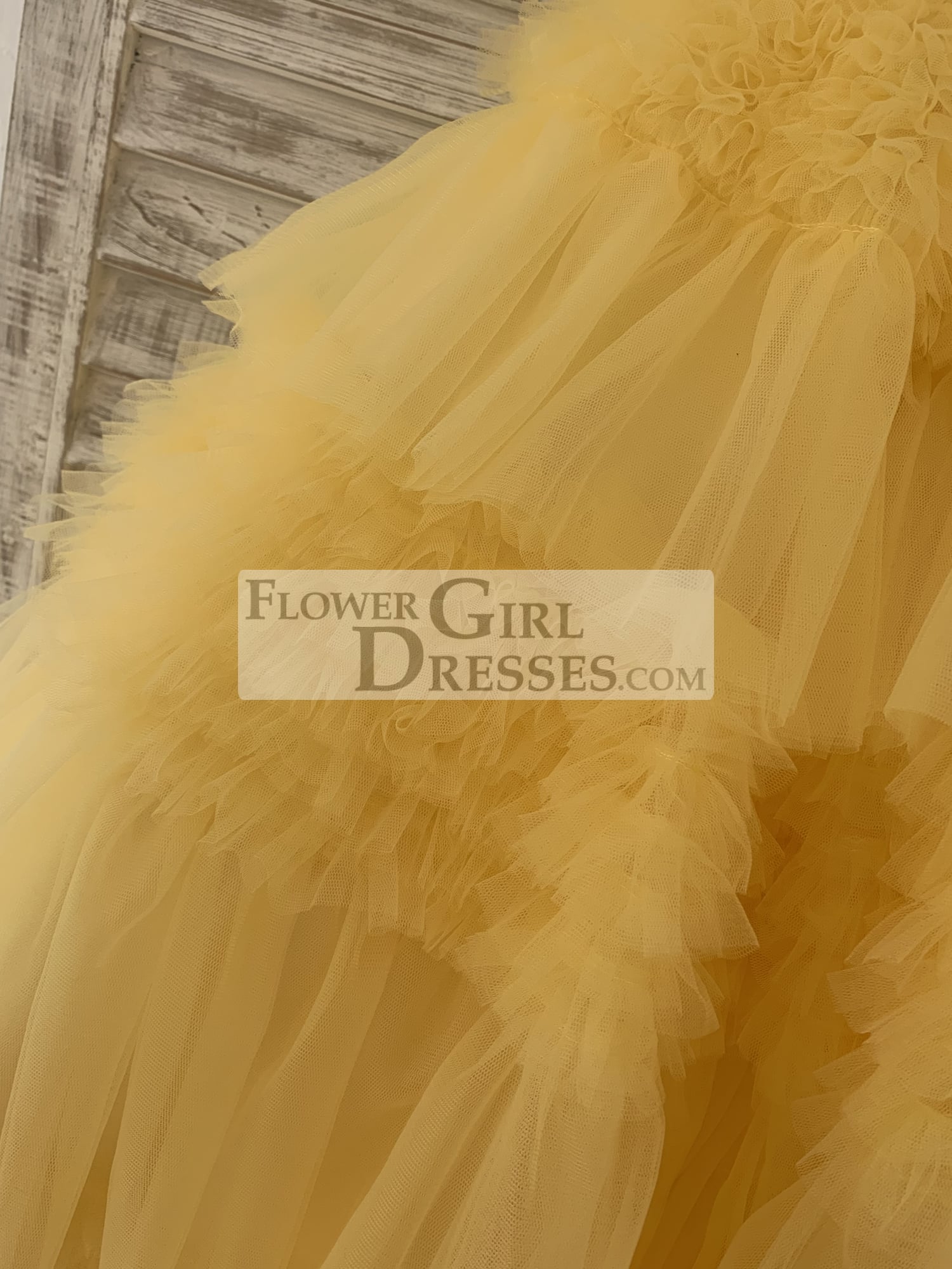 Ball Gown Off Shoulder Yellow Ruffle Tulle Wedding Flower Girl Dress Kids Party Dress