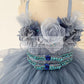 Beaded Dusty Blue Polka Dots Tulle Wedding Flower Girl Dress Kids Party Dress
