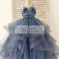 Beaded Dusty Blue Polka Dots Tulle Wedding Flower Girl Dress Kids Party Dress