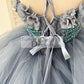Beaded Dusty Blue Polka Dots Tulle Wedding Flower Girl Dress Kids Party Dress