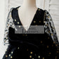 Black Gold Star Tulle V Back Long Sleeves Wedding Flower Girl Dress