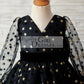 Black Gold Star Tulle V Back Long Sleeves Wedding Flower Girl Dress