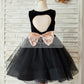 Black Velvet Tulle Keyhole Back Wedding Flower Girl Dress with Sequin Bow