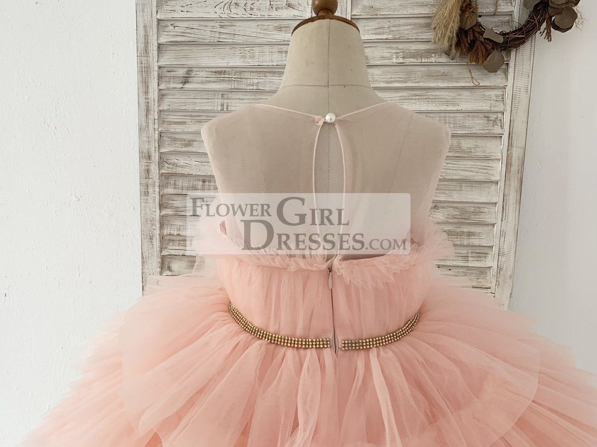 Blush Pink Cupcake Tulle Wedding Flower Girl Dress Kids Party Dress