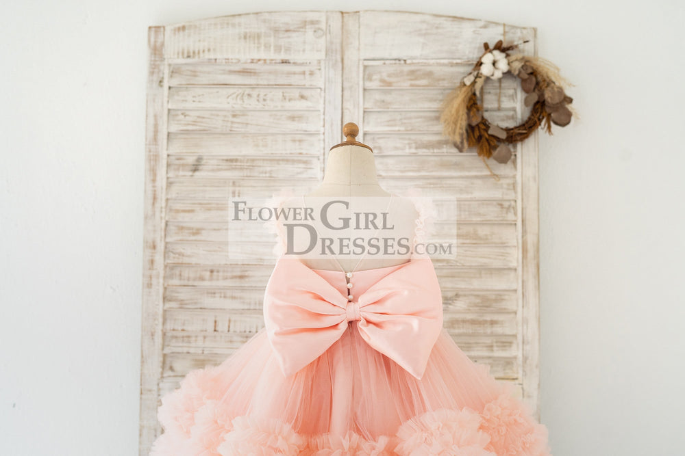 Blush Pink V Back Pearl Beaded Tulle Wedding Flower Girl Dress - Flower Girl Dresses Blush Pink V Back Pearl Beaded Tulle Wedding Flower Girl Dress - Flower Girl Dresses