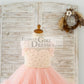 Blush Pink V Back Pearl Beaded Tulle Wedding Flower Girl Dress Kids Party Dress
