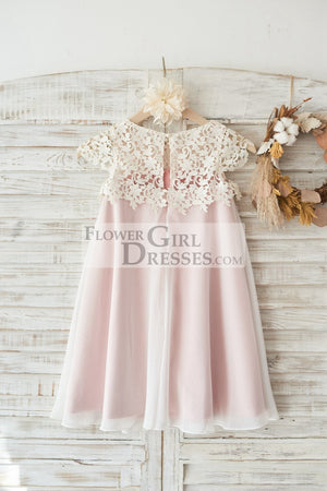 Boho Beach Lace Cap Sleeves Ivory Chiffon Wedding Flower Girl Dress 5T Boho Beach Lace Cap Sleeves Ivory Chiffon Wedding Flower Girl Dress 5T