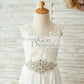 Boho Beach Lace Chiffon Backless Long Wedding Flower Girl Dress with Belt