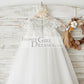 Boho Beach Sheer Neck Ivory Tulle Lace Wedding Flower Girl Dress