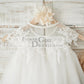 Boho Beach Sheer Neck Ivory Tulle Lace Wedding Flower Girl Dress