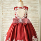Burgundy Satin Ivory Lace Keyhole Back Wedding Flower Girl Dress