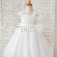 Cap Sleeves Ivory Lace Tulle Wedding Flower Girl Dress with Big Bow