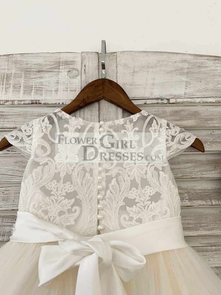 Cap Sleeves Lace Champagne Tulle Wedding Flower Girl Dress 4T Cap Sleeves Lace Champagne Tulle Wedding Flower Girl Dress 4T