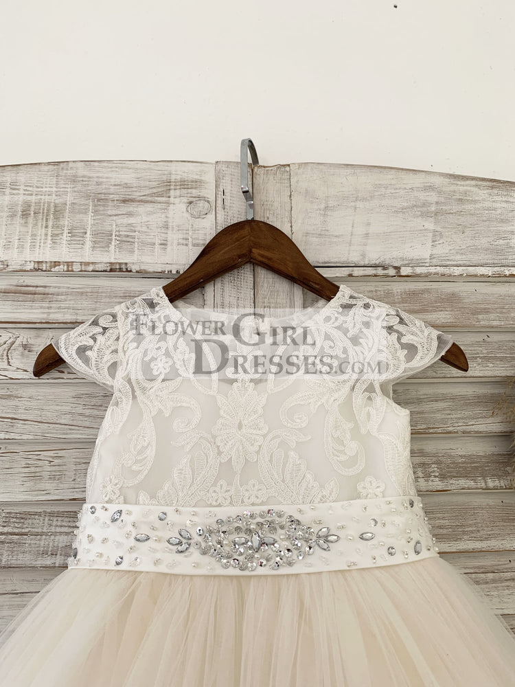 Cap Sleeves Lace Champagne Tulle Wedding Flower Girl Dress - Flower Girl Dresses Cap Sleeves Lace Champagne Tulle Wedding Flower Girl Dress - Flower Girl Dresses