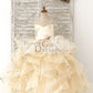 Champagne Embroidery Lace Tulle Keyhole Back Wedding Flower Girl Dress Kids Party Dress