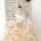Champagne Embroidery Lace Tulle Keyhole Back Wedding Flower Girl Dress Kids Party Dress