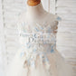 Champagne Tulle Beaded Lace V Back Wedding Flower Girl Dress
