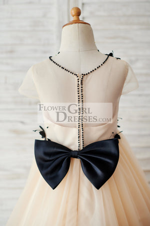 Champagne Tulle Cap Sleeves Black Butterflies Flower Girl Dress - Flower Girl Dresses Champagne Tulle Cap Sleeves Black Butterflies Flower Girl Dress - Flower Girl Dresses