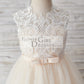 Champagne Tulle Ivory Lace Keyhole Back Wedding Flower Girl Dress