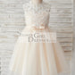 Champagne Tulle Ivory Lace Keyhole Back Wedding Flower Girl Dress