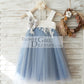 Dusty Blue Tulle Beaded Lace Wedding Flower Girl Dress