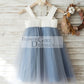 Dusty Blue Tulle Beaded Lace Wedding Flower Girl Dress