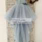 Dusty Blue Tulle Hi Low Wedding Flower Girl Dress Kids Party Dress with Long Train