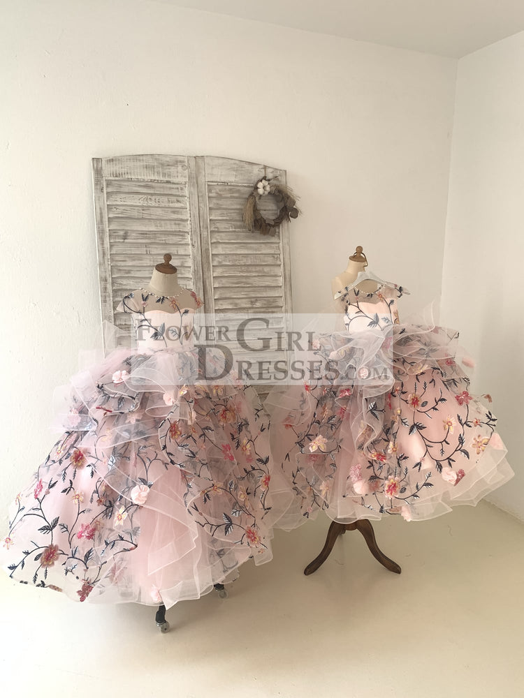 Embroidery Lace Tulle Cap Sleeves Keyhole Flower Girl Dress 6T Embroidery Lace Tulle Cap Sleeves Keyhole Flower Girl Dress 6T