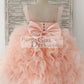 Fluffy Sleeves Beaded Pink Tulle Organza Wedding Flower Girl Dress Kids Party Dress