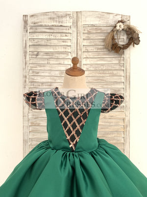 Hi-Low Layered Green Satin Sequin Tulle Cap Sleeves Flower Girl Dress - Flower Girl Dresses Hi-Low Layered Green Satin Sequin Tulle Cap Sleeves Flower Girl Dress - Flower Girl Dresses