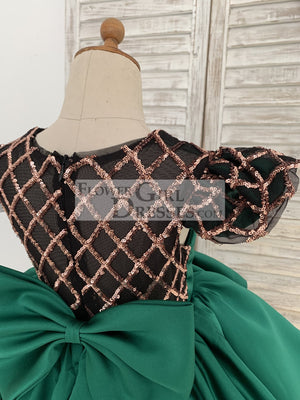 Hi-Low Layered Green Satin Sequin Tulle Cap Sleeves Flower Girl Dress - Flower Girl Dresses Hi-Low Layered Green Satin Sequin Tulle Cap Sleeves Flower Girl Dress - Flower Girl Dresses