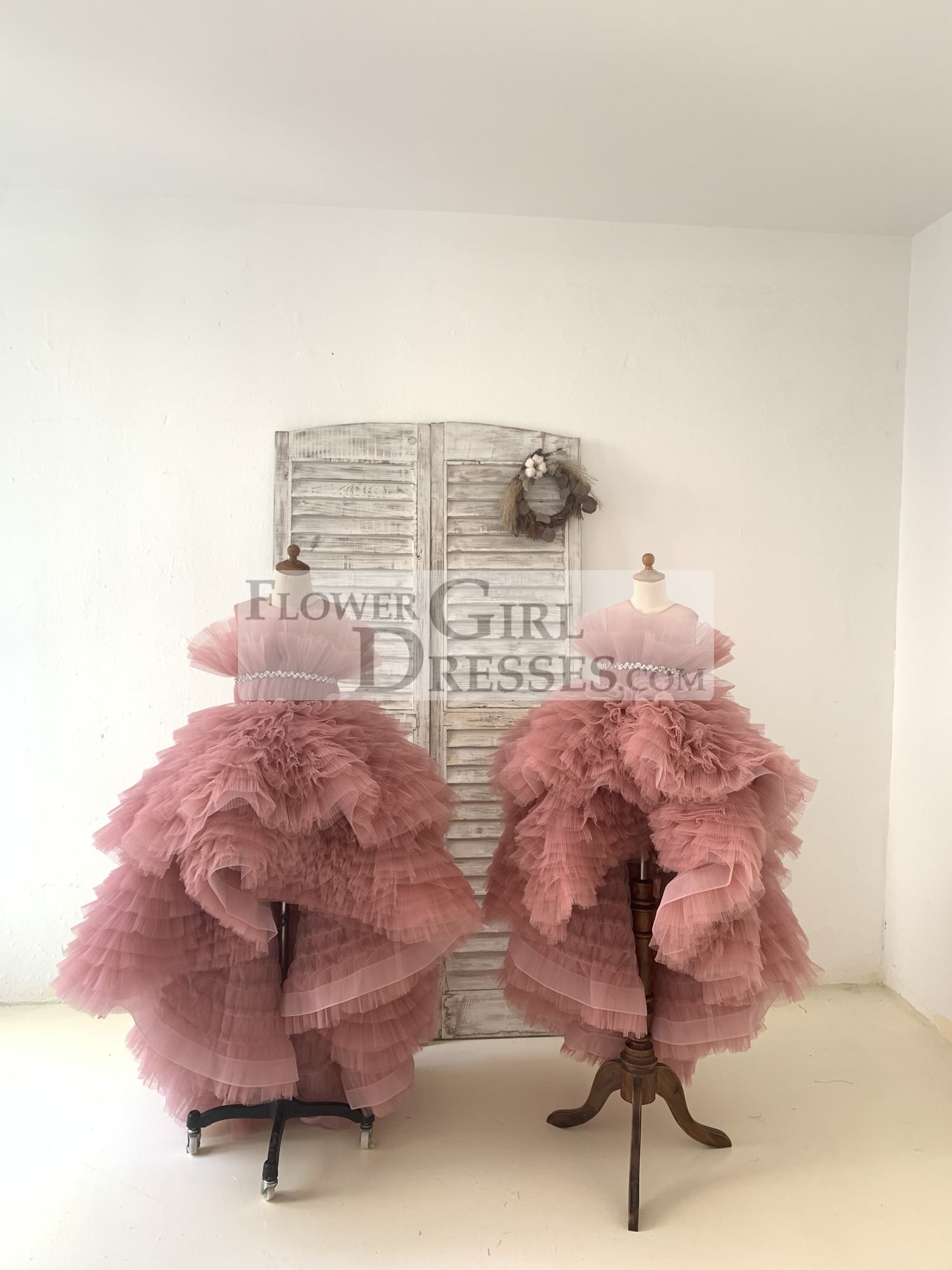 Hi Low Pleated Tulle Wedding Flower Girl Dress Kids Birthday Party Ball Gown Dress
