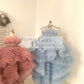 Hi Low Pleated Tulle Wedding Flower Girl Dress Kids Birthday Party Ball Gown Dress