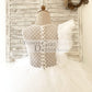 Ivory Check Tulle Ruffle Sleeves Wedding Party Flower Girl Dress Kids Birthday Dress