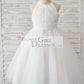 Ivory Chiffon Tulle Halter Neck Keyhole Back Wedding Flower Girl Dress