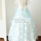 Ivory Lace Blue Tulle Short Sleeves Wedding Flower Girl Dress Full Length Party Dress with Butterfly