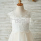 Ivory Lace Champagne tulle Cap Sleeves Wedding Flower Girl Dress with Beading