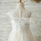 Ivory Lace Champagne tulle Cap Sleeves Wedding Flower Girl Dress with Beading