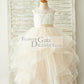 Ivory Lace Champagne Tulle Floor Length Wedding Flower Girl Dress