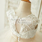Ivory Lace Champagne Tulle Floor Length Wedding Flower Girl Dress