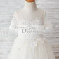 Ivory Lace Champagne Tulle Short Sleeves Wedding Flower Girl Dress