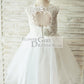 Ivory Lace Champagne Tulle Wedding Flower Girl Dress with Keyhole Back