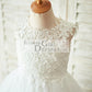 Ivory Lace Champagne Tulle Wedding Flower Girl Dress with Keyhole Back