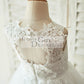 Ivory Lace Champagne Tulle Wedding Flower Girl Dress with Keyhole Back