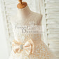 Ivory Lace Champagne Tulle Wedding Party Flower Girl Dress with Pearls