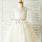 Ivory Lace Champagne Tulle Wedding Party Flower Girl Dress with V Back