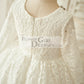 Ivory Lace Long Sleeves Wedding Flower Girl Dress with Beading Neck
